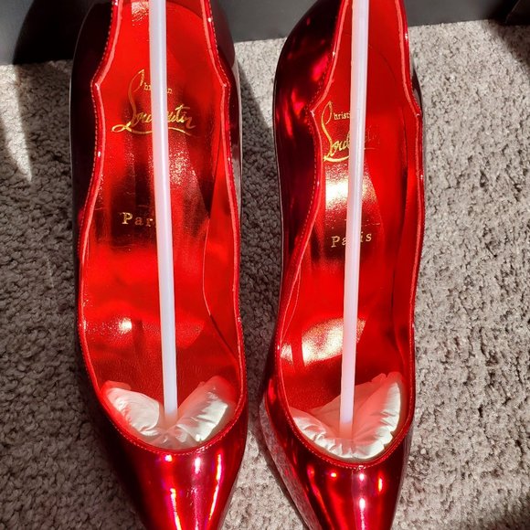 CHRISTIAN LOUBOUTIN Hot Chick 100 metallic patent red pumps 39 - Picture 16 of 16